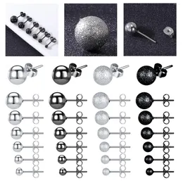 Brincos de pino 12 tamanhos 3-8mm bola para mulheres brincos de orelha de aço inoxidável cartilagem preto banhado a prata brinco fosco