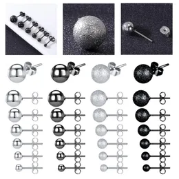 Stud Earrings 12Pcs/Lot 3-8mm Ball For Women Stainless Steel Ear Studs Cartilage Black Silver Plated Matte Earring