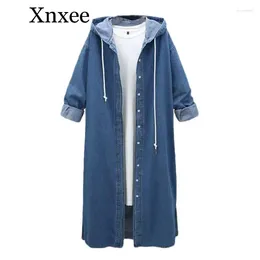 Trench da donna Xnxee Donna Lungo con cappuccio 2024 Primavera e autunno Cappotto a maniche lunghe Denim femminile