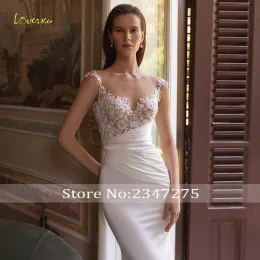 Loverxu Mermaid Wedding Dresses 2024 O-Neck Cap Sleeve Detachable Train Vestidode Novia BeadedアップリケSatin Robe de Mariee