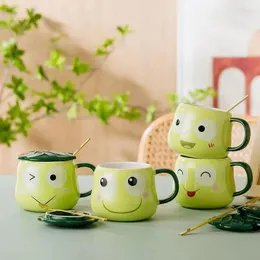 Kubki super słodka mała żaba kubek ceramiczny kreatywne dzieci mleko śniadanie kawy z łyżką pokrywki