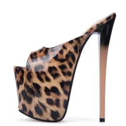 Bot Seksi Leopar Terlik Kadın 19cm Extreme High Heel Sandals Platform Yaz Katırları Fetiş Parti Ayakkabıları Bayanlar Büyük Boyut