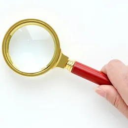 Deli Stationery 9095 metal magnifying glass for the elderly reading all copper edge rosewood handle 5 times magnifying glass 50mm