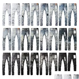 Herren Jeans Designer Purpur für Denimhosen Mode Womens Purple-Marken-Trends gestorben schwarz zerrissener Biker Slim Fit Motorrad Drop liefern ot1nd