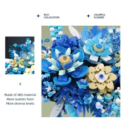 917pcs Preservado Flower Bouquet Blocks Fantasy Blue Flowers Modelo Modelo