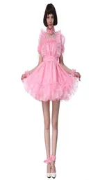 Sissy Girl Maid Square Cut Necline Organza Różowa sukienka Crossdress7109160