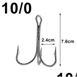 Fishing Hooks Fishhooks 50Pcs Big Treble High Carbon Steel Shark Tuna Jig Triple Anchor Saltwater Barbed Hook Strong 4/010/0 Drop Deli Ot9Yb