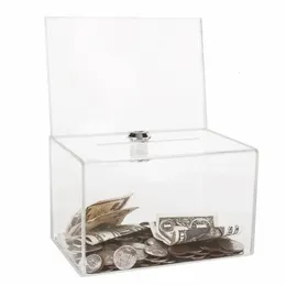 Piggy Bank Dålig akrylbesparande pengar Box Transparent Piggy Bank Cube Saving Box Coins Storage Box för Coin Banknote Tirelire 240401