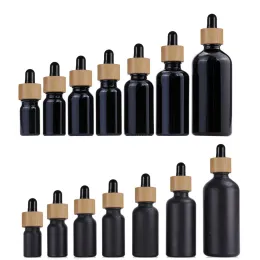 Garrafas 10x garotos de gotas de gotas de vidro preto de bambu Óleos essenciais de madeira de 5 ml a 100 ml de colina fosca garrafa de garrafa portátil de garrafa portátil