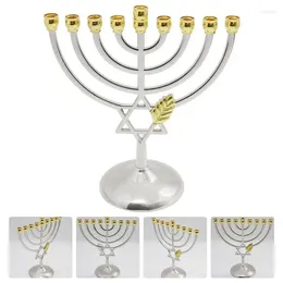 Titulares de vela Metal Hanukkah Holder Vintage Classic Geométrico Candlestick Stand Menorah Retro Holds 9 para decoração de casa