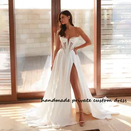 Vintage A Line Wedding Dresses Sexy Sweetheart High Split Boho Bride Dreat Abito in raso Abiti da spiaggia Long Beach 240329