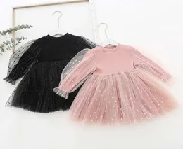 Ins style new Girls Lovely dresses Round collar Puff sleeve Mesh Clothing 100 cotton girl kids elegant ins dress9574875