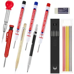 Kalem İnşaat Ahşap İşleme Aracı Seti Marker Dolgunlukları ve Karbür Scriber Aracı Otomatik Merkez Punch ile Katı Marangoz Kalemleri