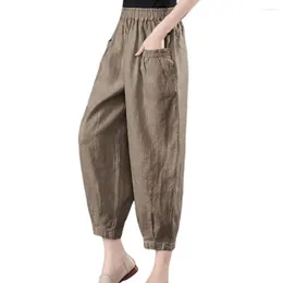 Женские брюки Женщины гарем упругие брюки с высокой талией для сплошного цвета широко раскрытие