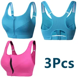 3Pcs/Set Sports Bra Crop Top Women Sportswear Bras Fitness Female Zipper Underwear Running Shockproof Bras Push Up 5XL Plus Size 240321