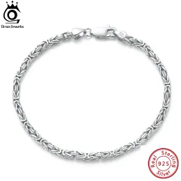 Bangles ORSA JEWELS Italian Handmade 2.5mm Flat Byzantine Link Chain Bracelet for Women Teens 925 Sterling Silver Chain Jewelry SB122P