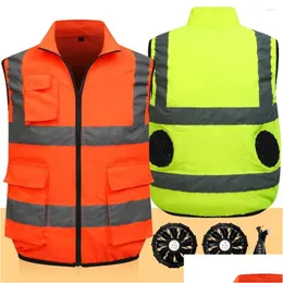 Mens Vests Summer Cooling Fan Vest Jacket Usb Work Clothes Luminous Air Conditioning Construction High Temperature Drop Delivery Appar Otxv5