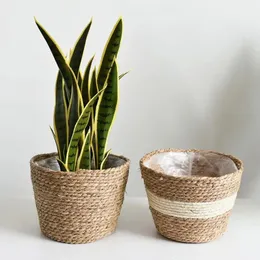 جديد 2024 NORDIC Handmade Straw Storage Basket Indoor Outdoor Flower Pott Plant Plant Home Room Bedroom Decoration 1. Straw Storage