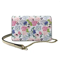 Shoulder Bags Broken Flowers Print Women PU Leather Crossbody For Stylish Luxury Mini Chain Handbag