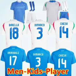 S-4XL 2024 Italy Soccer Jerseys Maglie Da Calcio Pellegrini Chiesa Barella Italia 24 25 Football Doorts Moving Fans Player Player Player Men Set Kids Kit