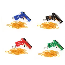 1PC MINI Toy Gun Keychain 50 Rubber Bands Folding Rubber Band Gun Shooting Pistol Alloy Key Charm Pendant Kid Outdoor Party Gift
