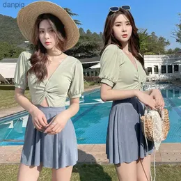 Swimwear's Swimwear Lady Summer Beach Solid Women Still in stile coreano Spalato Bikini Swimsuit Color Bandage Bandage Mid Waist Two Piece Dropship Y240402 Y240402