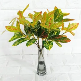 Decorative Flowers 33cm Fake Plants Artificial Tropical Plastic Codiaeum Leaves Scindapsus Faux Tree For Home Garden Decor