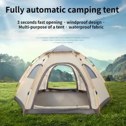 Abrigos 6 Pesson Tenda Camping dobrável ao ar livre Velocidade totalmente automática Aberto da chuva Proteção solar Proteção selvagem Equipamento portátil do acampamento