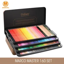 Pennor Marco Tribute Master 48/72/100/120/150 Färgpennor Professionell Artist Oil Pencil Fine Art Drawing Present Box Color Penchs