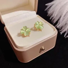 Stud Earrings Green Rotating Four-leaf Clover Ring Female Summer Light Luxury Exquisite Advanced Sense Index Finger Open Tide