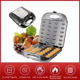 Pişirme Kalıpları Elektrikli Ceviz Kek Maker 1400W 24 PCS Kapasite Otomatik Mini Somun Waffle Ekmek Makinesi Olmayan Çift Taraflı Isıtma Teş Takamına