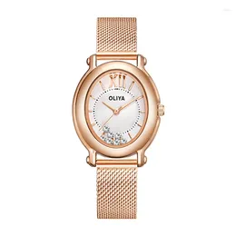 Нарученные часы Oliya роскошные роскошные бриллианты дамы эллипсы смотрят на циркон тонкий стальный водонепроницаемый подарки для женской моды Элегантная женщина часы