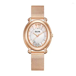 Avanadores de pulso oliya luxuosos rolling diamante ladies elipse relógios zircon fino aço impermeabilizante girl girl presente elegante assista