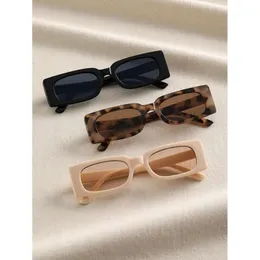 3pcs Square Fashion Fashion Classic Pink Black Leopard Sunglasses для женщин для женщин для отдыха в повседневной жизни аксессуары для одежды