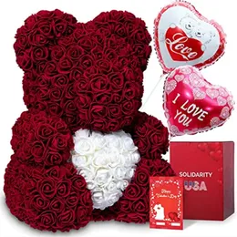 40 cm Orsacchiotto rosa Occiglia Flower artificiale artificiale Eterno Rose Bear San Valentino Day Anniversario Battesimo nuziale Battesimo Madri da matrimonio DA 240318