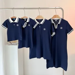 ParentChild Wear Childrens Clothing Blue Plolo Semprolo Dress Baby Clothing Child Mom Dad Girls BoysMatch Cotton 240323