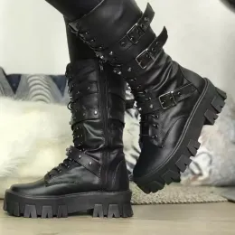Boots Punk Boots Goth Women Motorcycle Boots chunky Heel Platform Shoes Rock Kpop Dark Brand Booots Woman 2022
