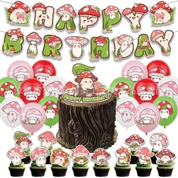 Party Decoration 1Set Mushroom Birthday Decorations Happy Banner Cake Topper Balloons Theme Supplies for Kids