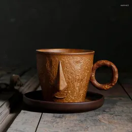 Mugs Literary And Creative Handmade Large Capacity Latte Coffee Cup Saucer Set Breakfast Coarse Pottery Hanging Ear Cof