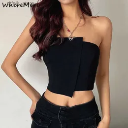 Women's Tanks Camis WhereMery Y2K Sexy Irregular Strapless Tank Top Women Backless Sleeveless Zipper Tube Tops Gothic Summer Off Shoulder Lady Vest Y240403