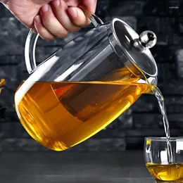 Tazze di piattino da 1200 ml ispessiti addensati in vetro di vetro a grande capacità resistente a tazza in acciaio inossidabile trasparente Teapot fiore set tè set di tè