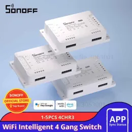 제어 15pcs Sonoff 4CHR3 WiFi 스마트 스위치 범용 원격 지능형 스위치 인터럽트 4 채널 스마트 홈 WiFi 스위치