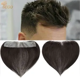 Toupees SEGO Hairline Men Toupee Frontal Hairpiece Men's Toupee 100% Human Hair System Natural Hair Pieces Replacement 2.5x17cm