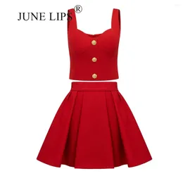 Work Dresses JUNE LIPS 2024 Fashion And Elegance Sleeveless Vest Short Bra Tank Top Half Body Skirt Two Piece Set For Women Whole