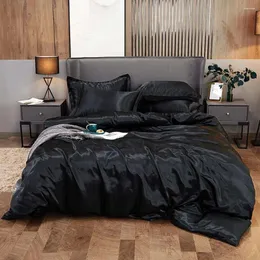 Bedding Sets Papamima Black Solid Solid Setin Linens Folha plana Tampa de edredão de edredão