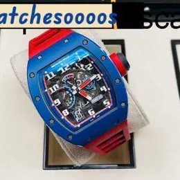 Sehen Sie sich mechanische automatische Bewegung Keramik Zifferblatt wasserdichtes Schweizer Bewegung Top -Qualität RM030 Blau Keramik Seite Red Limited Dial 427 50 Complete SE