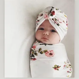 Swaddling 2pcs/set Baby Swaddle Wrap Baby Blankets Newborn Cotton Swaddle Wrap Headband 아기 모자 Turban Beanie Newborn Photography Prop