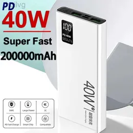 Mobiltelefon Power Banks PD40W Super Fast Charging Power Bank Portable 200000mah Digital Display Extern Batteriladdare för iPhone Huawei QC3.0 2443