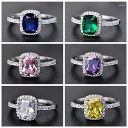 Anelli di nozze Eternity Square Shiny Shiny Fulli Colours Engagement per Women Ring Party Fashion Jewelry