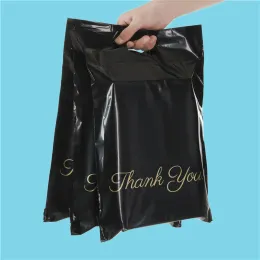 Taschen 50pcs/Los neuer Gold Schwarzes Griff Express -Tasche Mailing Bag Courier Taschen Selbstversuche Klebstoff wasserdichte Polyhülle